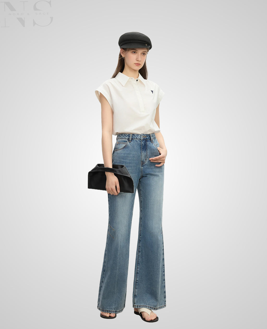 Nord & Sage – Elegante High-Waist Flared Jeans mit Beinverlängerungseffekt (Sommer 2025)