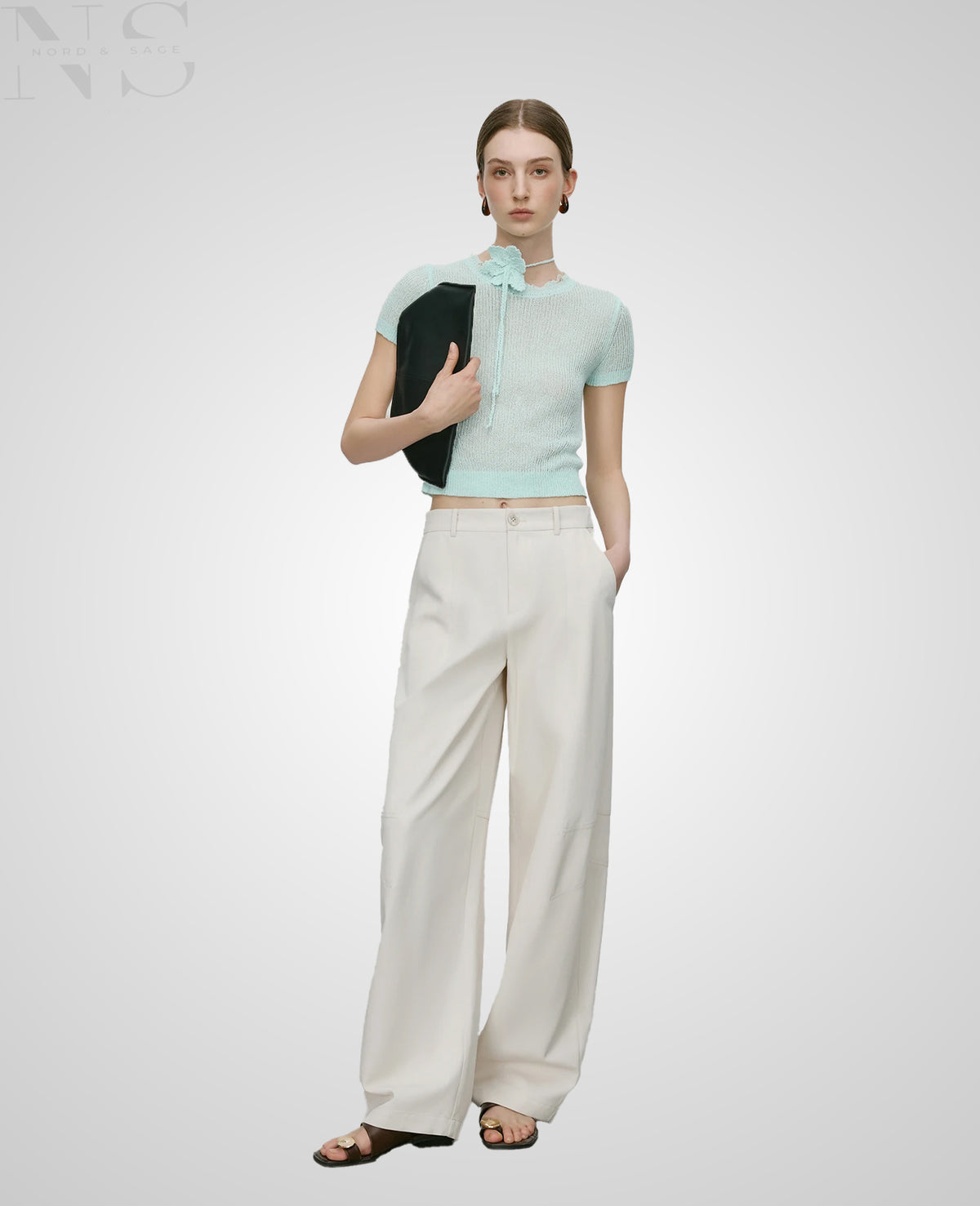 Nord & Sage – Premium Scimitar-Hose in Beige aus Twill mit hohem Bund (Sommer 2025)